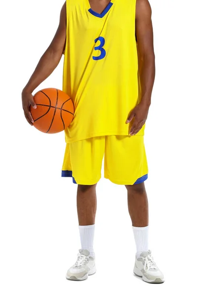 Jeune Joueur Afro Américain Basket Sur Fond Blanc — Photo