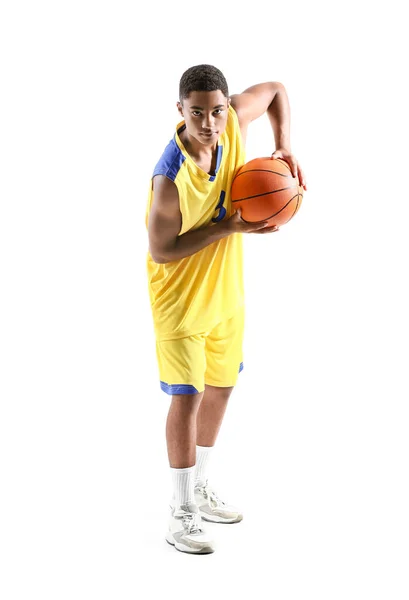 Jovem Jogador Basquete Afro Americano Fundo Branco — Fotografia de Stock