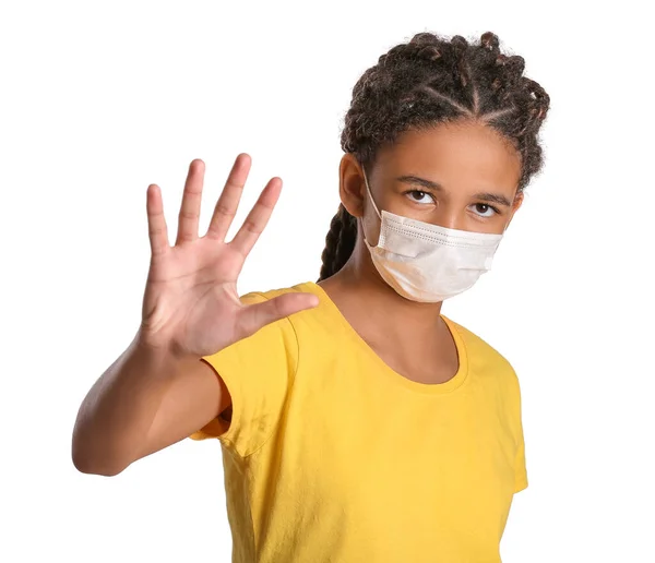 African American Girl Mask White Background Stop Racism — Stock Photo, Image