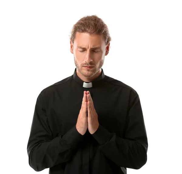 Praying Priest White Background — Stock Photo, Image