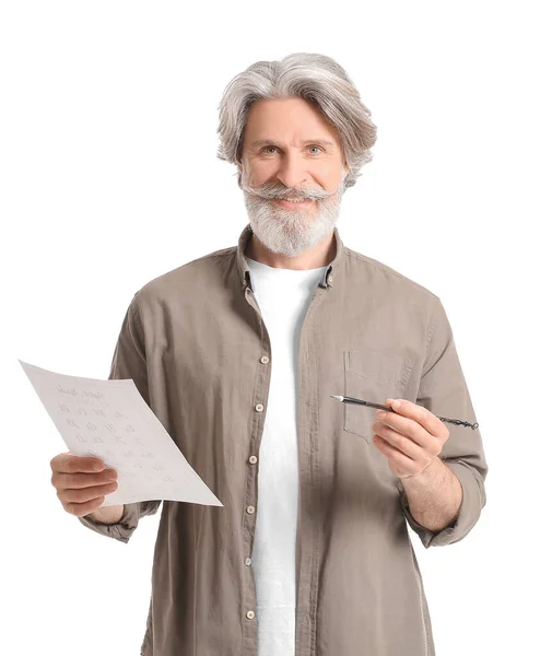 Senior Male Calligraphist White Background — Stock Photo, Image