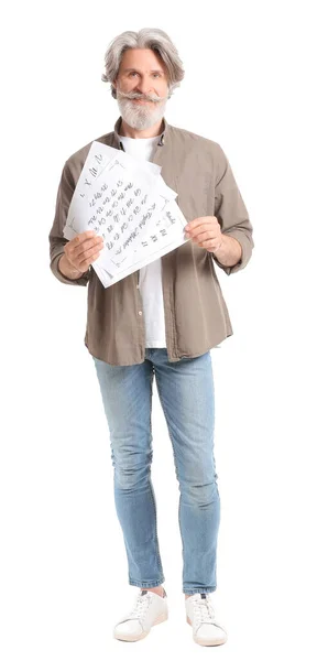 Senior Male Calligraphist White Background — Stock Photo, Image