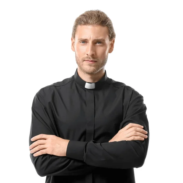 Hermoso Sacerdote Sobre Fondo Blanco — Foto de Stock