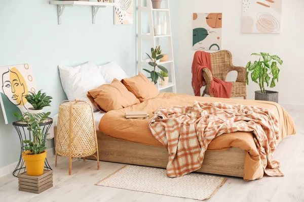 Stylish Interior Bedroom Houseplants — Stock Photo, Image
