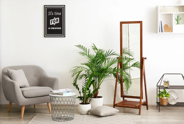 Big Mirror Armchair Houseplants Room — Stock Photo, Image