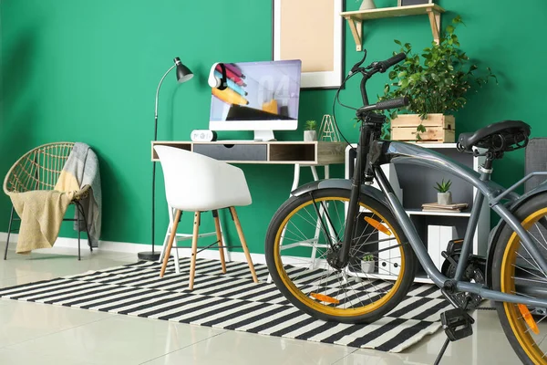 Stylish Interior Room Workplace Bicycle — Stock Photo, Image