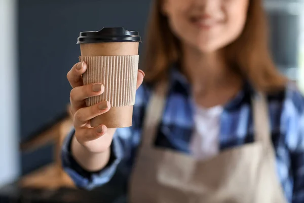 Female Barista Modern Cafe Closeup — Stock Photo, Image