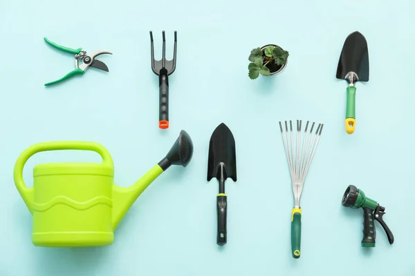 Gardening Tools Color Background — Stock Photo, Image