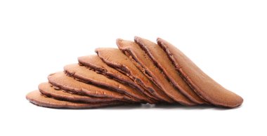 Beyaz arka planda lezzetli çikolatalı krepler.