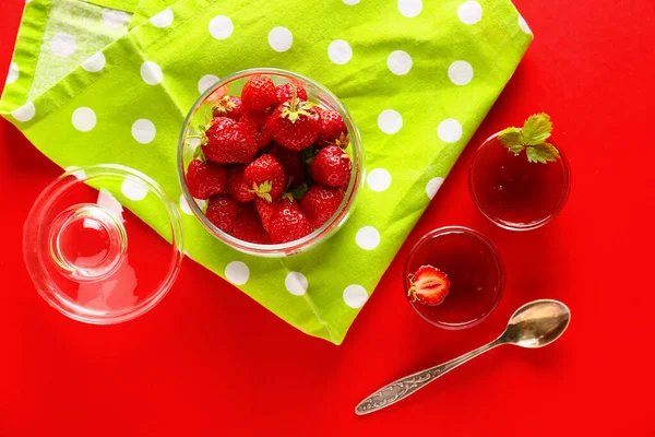 Bowls Tasty Strawberry Jam Color Background — Stock Photo, Image