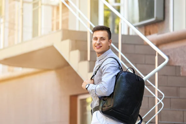 Young Man Stylish Bag Outdoors — Stock Photo, Image