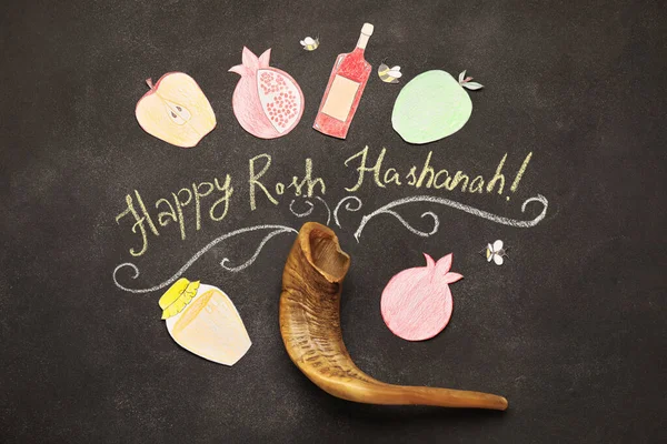 Composition Rosh Hashanah Jewish New Year Celebration Dark Background — Stock Photo, Image