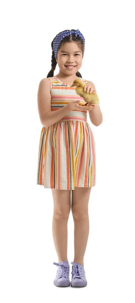 Bambina Con Carino Anatroccolo Sfondo Bianco — Foto Stock