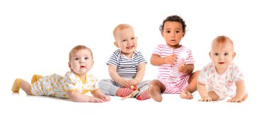 Cute little babies on white background clipart