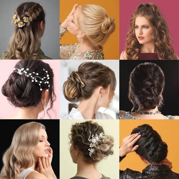 Different Young Women Beautiful Hairstyles — Stock Photo, Image