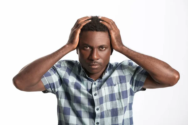 Sad African American Man White Background Stop Racism — Stock Photo, Image