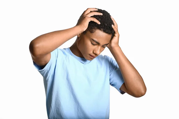 Stressed African American Teenage Boy Light Background Stop Racism — Stock Photo, Image