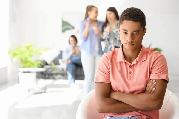 Lonely African American Teenage Boy Room Stop Racism — Stock Photo, Image