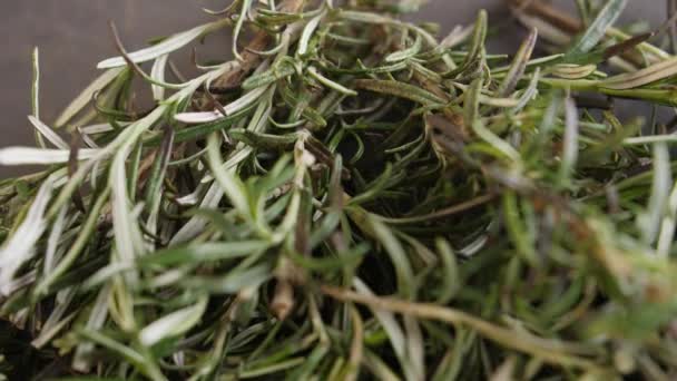 Heap Fresh Rosemary Twigs Closeup — Stock Video