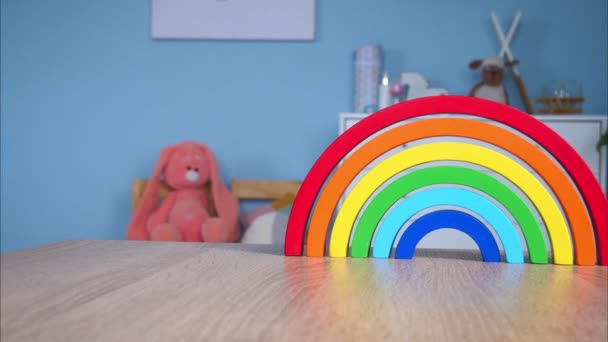 Stop Motion Video Con Giocattoli Bambini Sul Tavolo Camera Dei — Video Stock