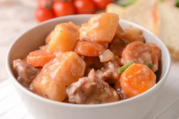 Bowl Tasty Beef Stew Closeup — Stock Photo, Image
