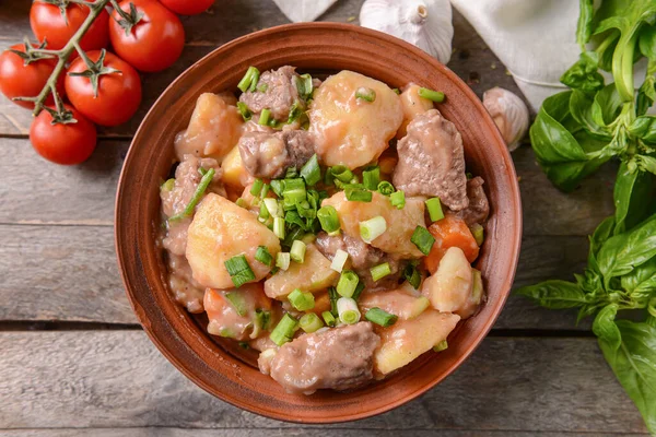 Bowl Tasty Beef Stew Table — Stock Photo, Image