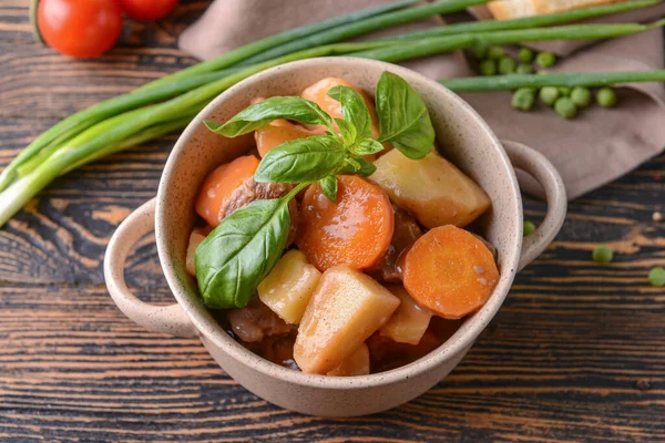 Pot Tasty Beef Stew Table — Stock Photo, Image