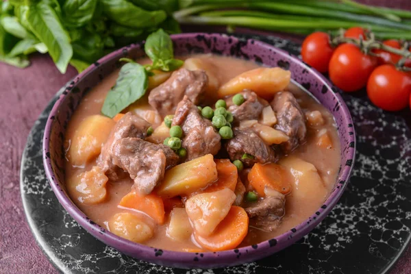 Bowl Tasty Beef Stew Table — Stock Photo, Image
