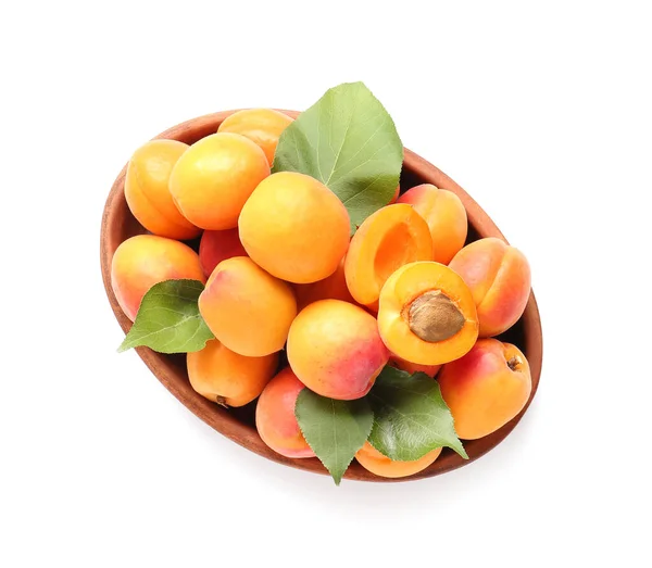 Plate Tasty Ripe Apricots White Background — Stock Photo, Image