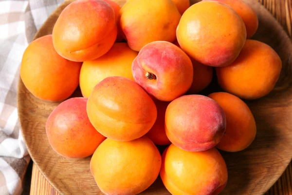 Plate Tasty Ripe Apricots Table Top View — Stock Photo, Image