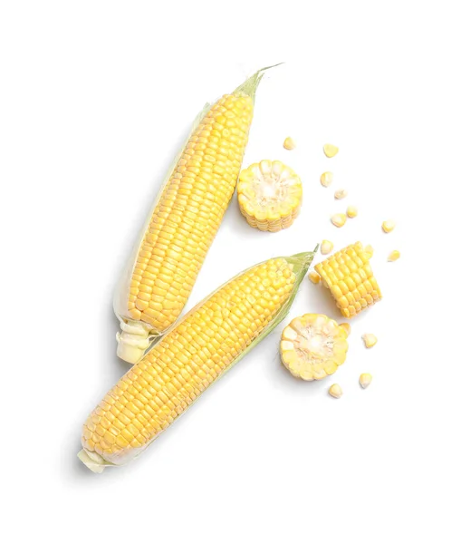 Čerstvé Kukuřice Cobs Bílém Pozadí — Stock fotografie