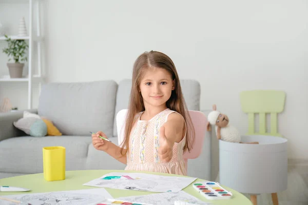 Linda Niña Para Colorear Imágenes Casa — Foto de Stock