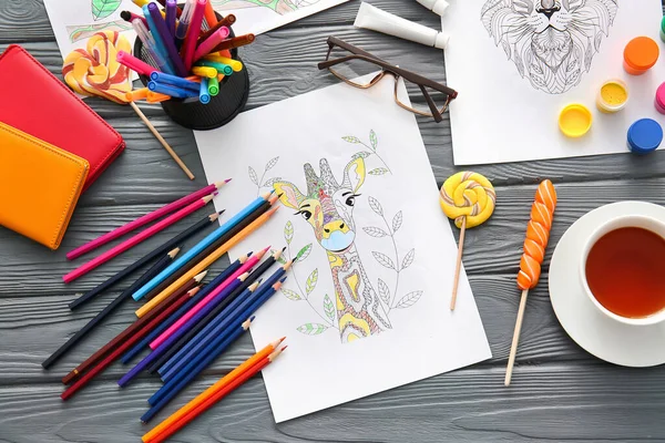 Composition Coloring Pictures Table — Stock Photo, Image