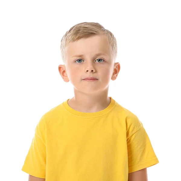 Kleine Jongen Met Autistische Stoornis Witte Achtergrond — Stockfoto