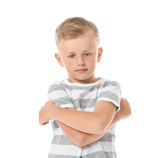 Sad Little Boy Autistic Disorder White Background — Stock Photo, Image