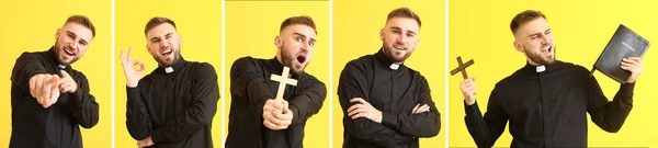 Hermoso Joven Sacerdote Sobre Fondo Color — Foto de Stock