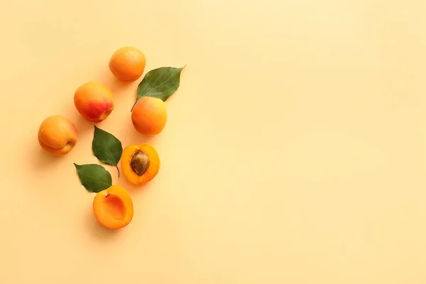 Tasty Ripe Apricots Color Background — Stock Photo, Image