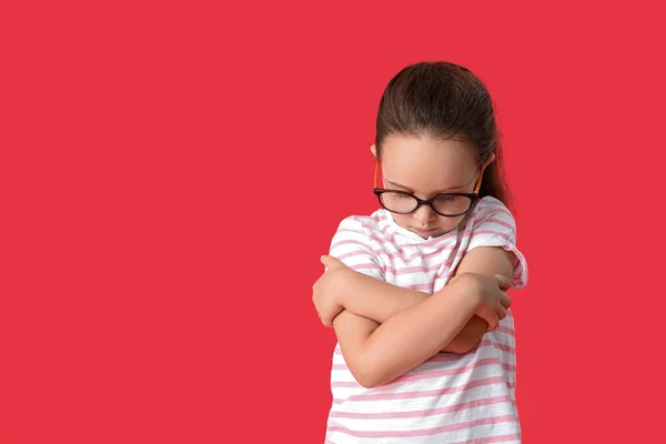 Sad Little Girl Autistic Disorder Color Background — Stock Photo, Image