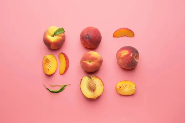 Ripe Peaches Color Background — Stock Photo, Image