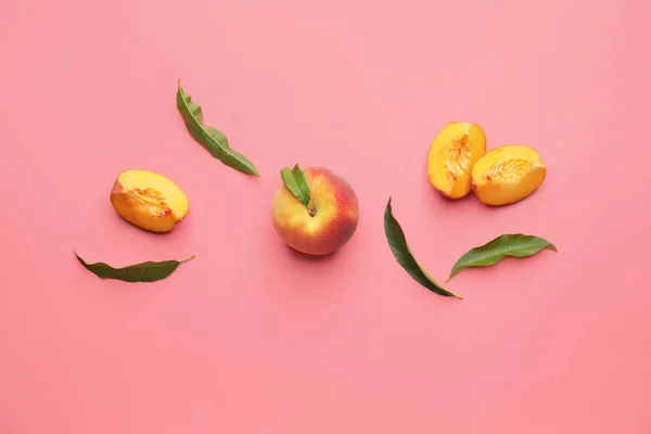 Ripe Peaches Color Background — Stock Photo, Image