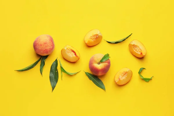 Ripe Peaches Color Background — Stock Photo, Image