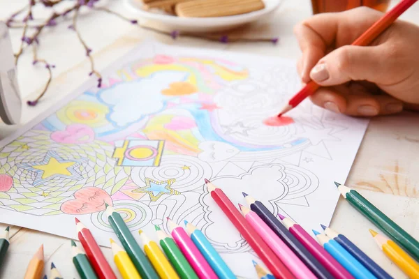 Woman Coloring Picture Table — Stock Photo, Image