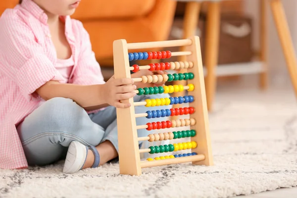 Little Girl Autistic Disorder Playing Abacus Home — Stock Photo, Image