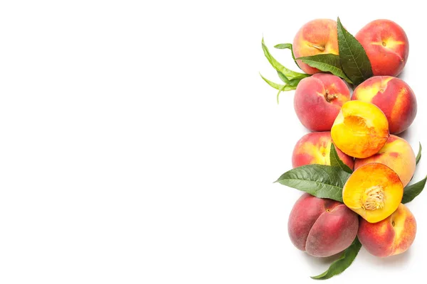 Many Ripe Peaches Light Background — Stock Photo, Image