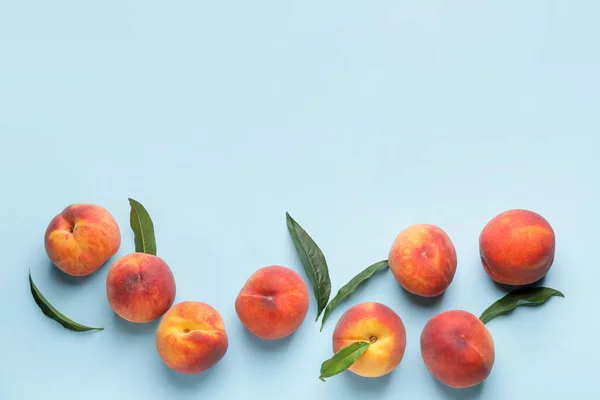 Many Ripe Peaches Color Background — Stock Photo, Image