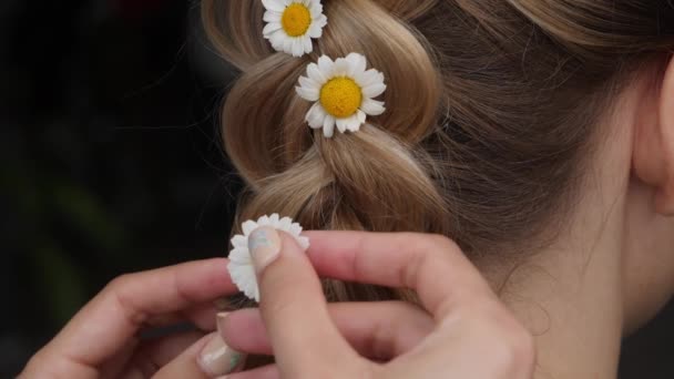 年轻姑娘秀发的女人 特写镜头 — 图库视频影像