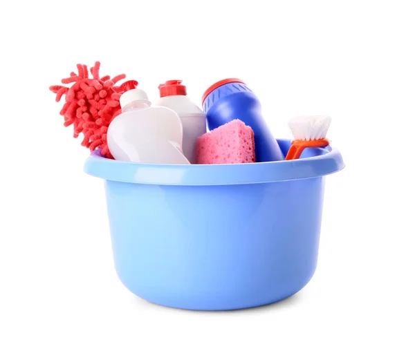 Set Cleaning Supplies White Background — Stock Photo, Image