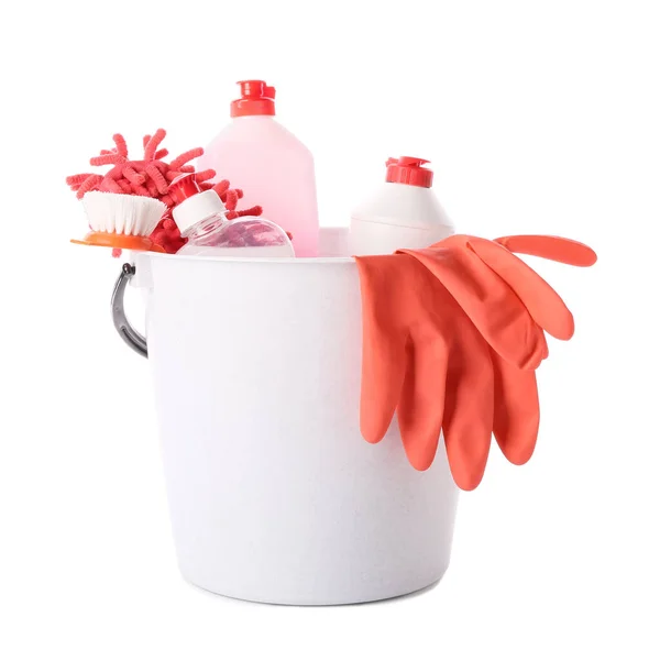 Set Cleaning Supplies White Background — Stock Photo, Image