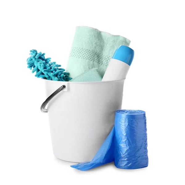 Set Cleaning Supplies White Background — Stock Photo, Image