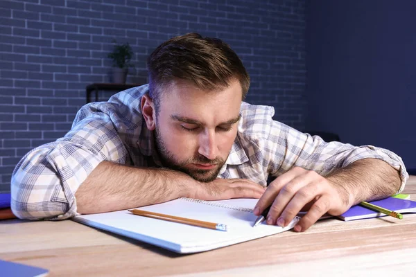 Student Sleeping Table Late Evening — Stock Photo, Image